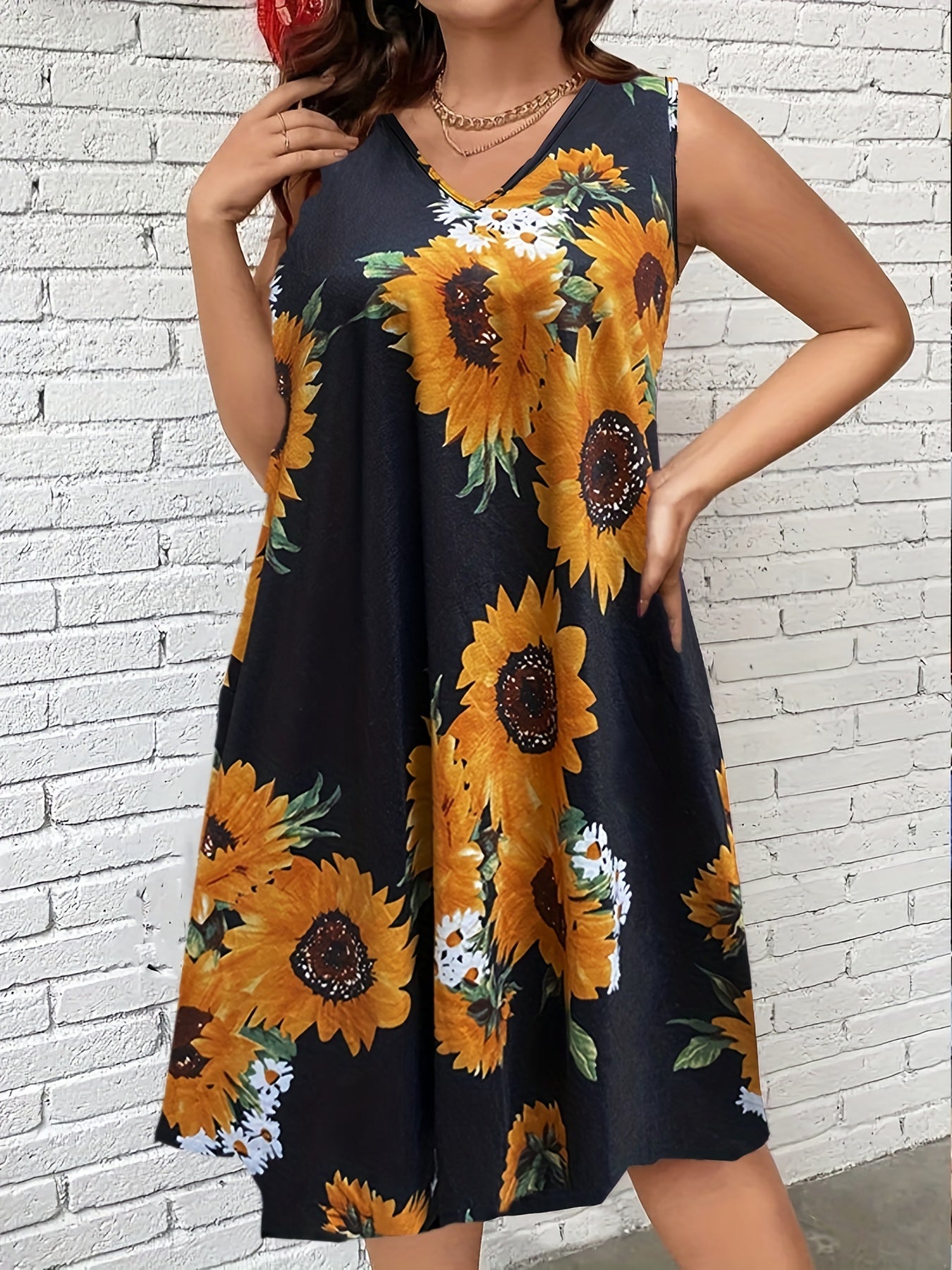 Floral Print V Neck Tank Dress