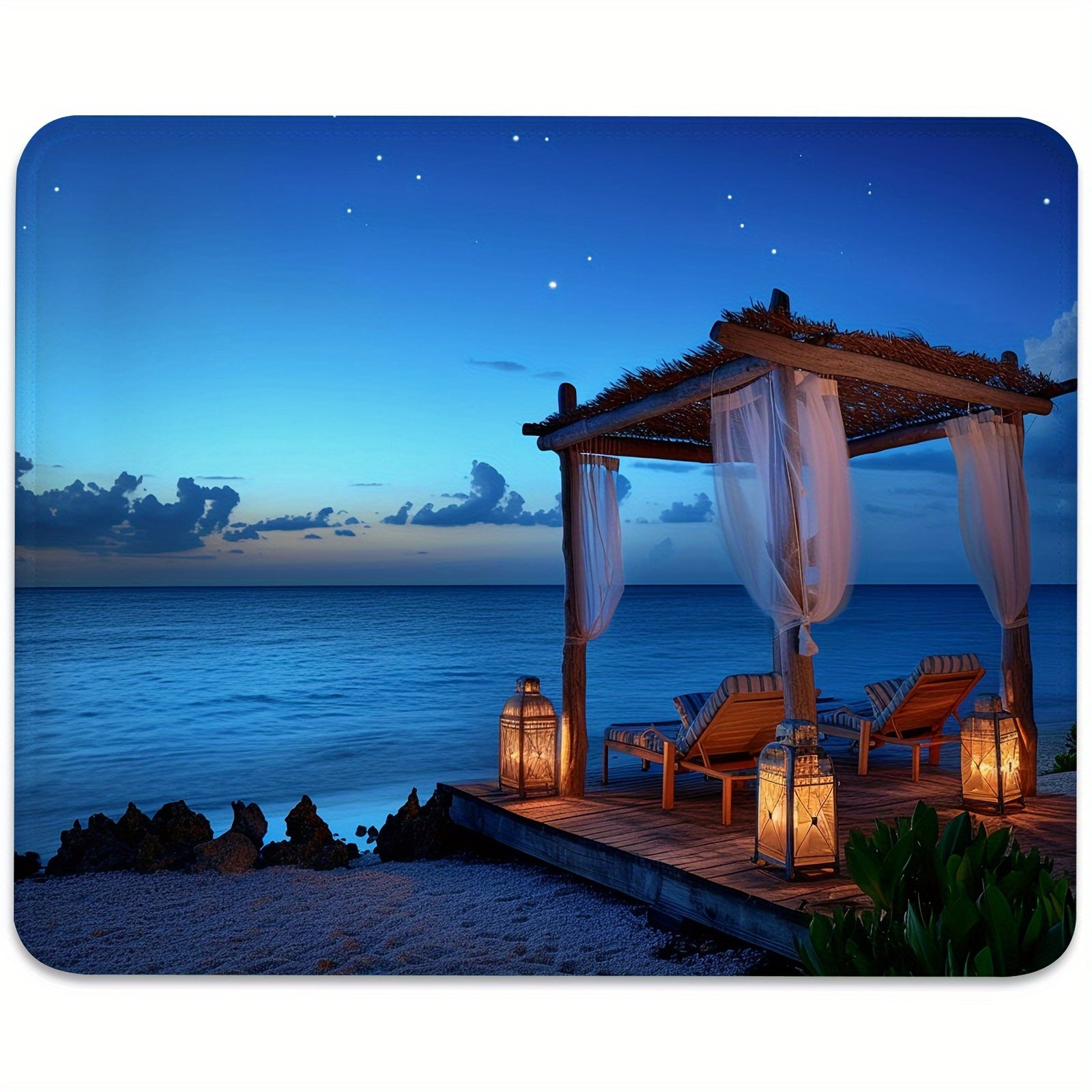 Night Time Serene Dock Lights Mouse Pad Non Slip Rubber Base