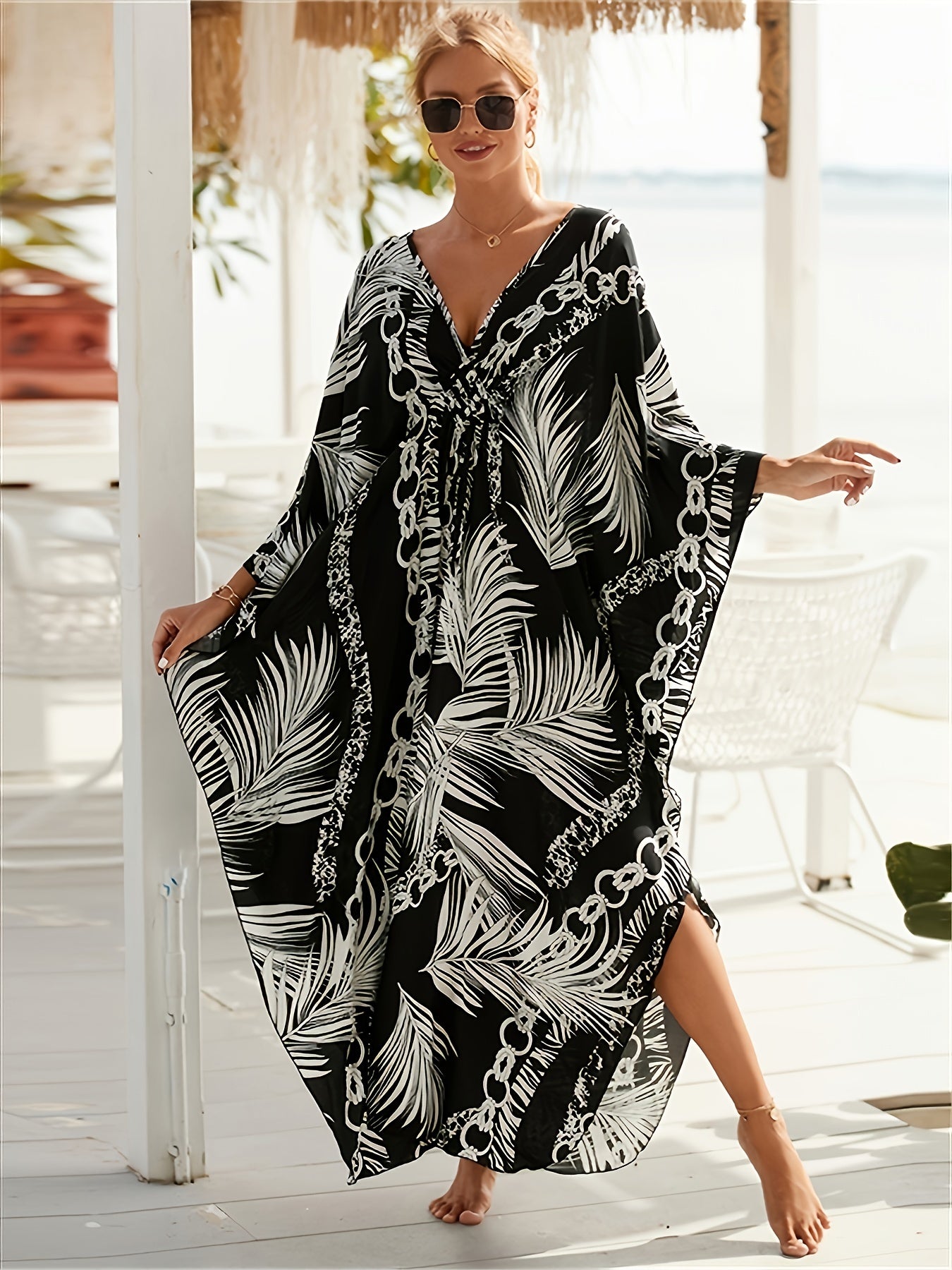 Chain Print Bat Sleeve Cover Up Dress