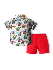 Boys Excavator Crane Outfit Short Sleeves Shirt & Shorts