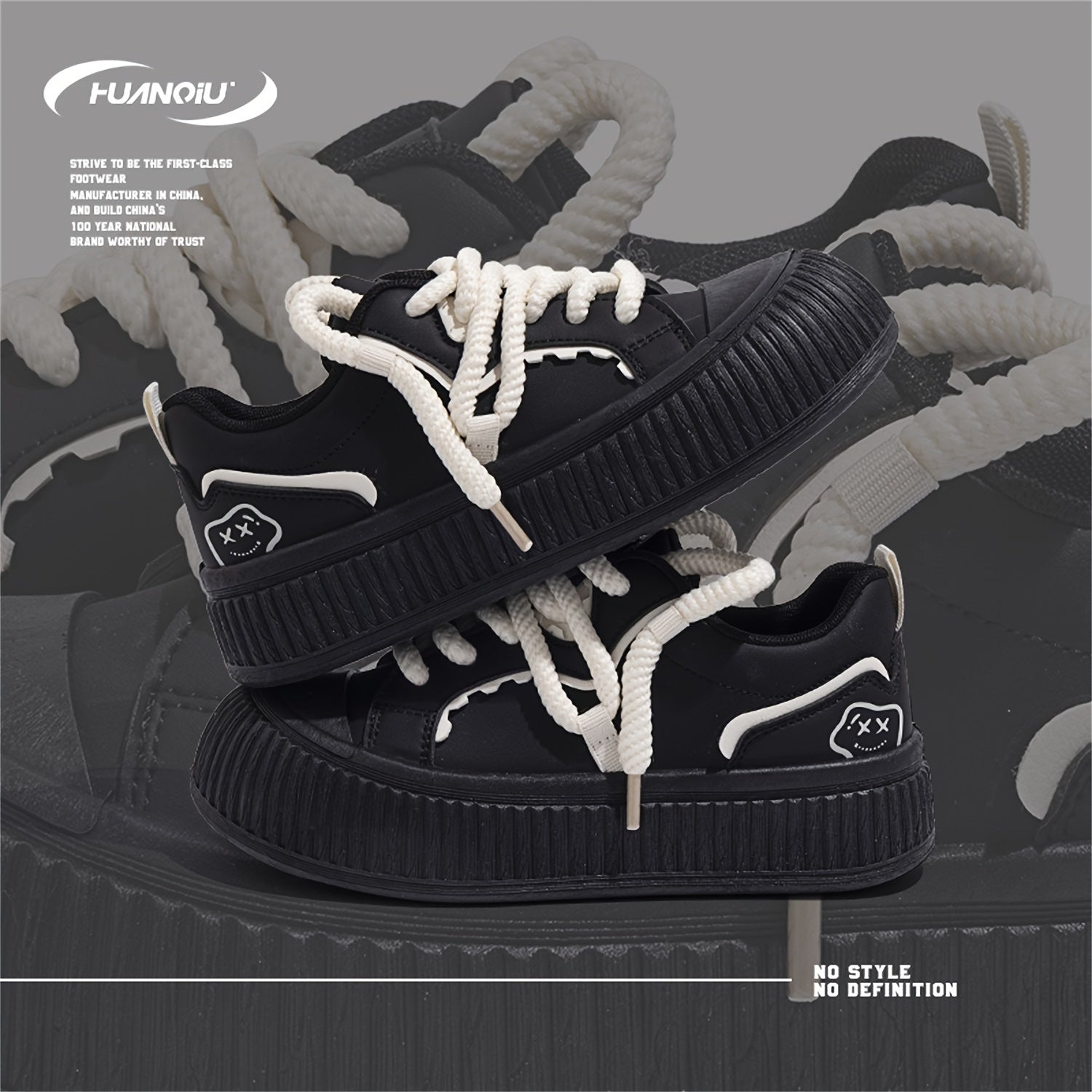 HUANQIU Retro Lace up Skate Shoes Lightweight Outdoor Low Sneakers