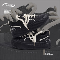 HUANQIU Retro Lace up Skate Shoes Lightweight Outdoor Low Sneakers