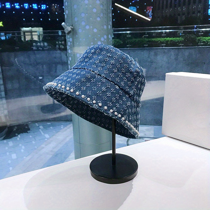 Pearl Bucket Hat Casual Denim Sunshade Hat
