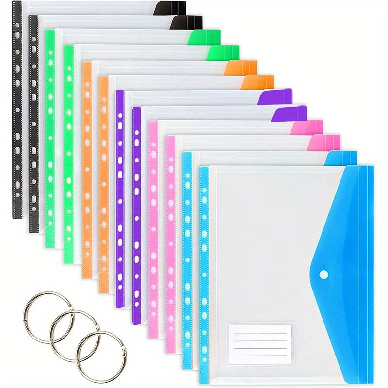 12 Packs of A4 Plastic File Folder Wallet with Iron Rings