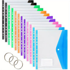 12 Packs of A4 Plastic File Folder Wallet with Iron Rings