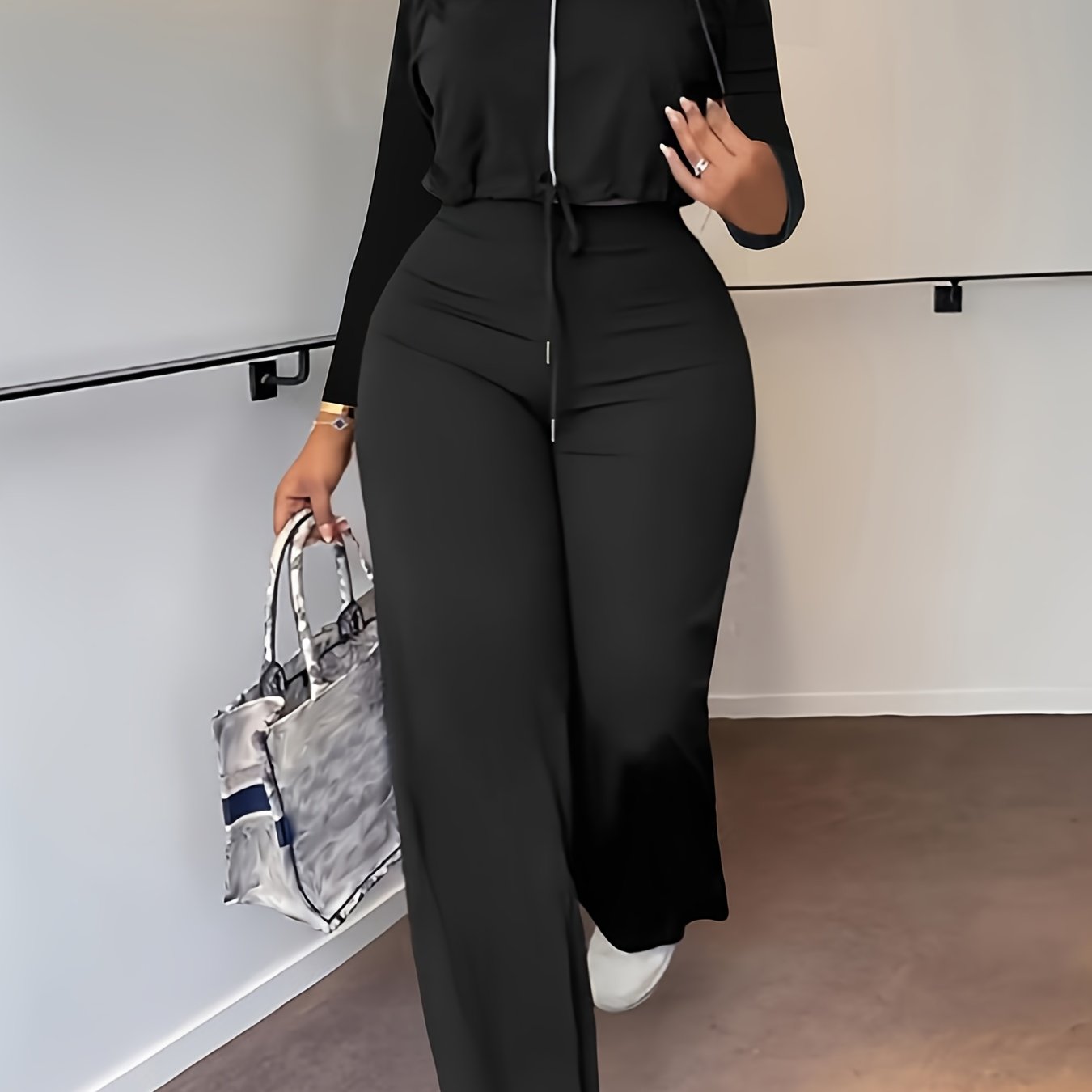Colorblock Top & Wide Leg Pants Set