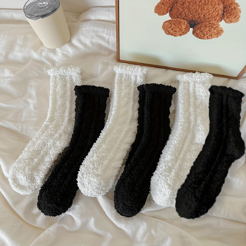 6 Pairs Fuzzy Socks Warm Mid Tube Stockings Women's Hosiery