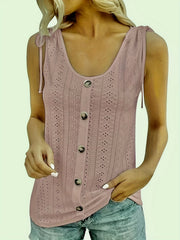 Eyelet Embroidery Button Front Tank Top Casual Scoop Neck Summer Sleeveless Top