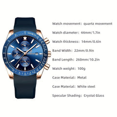 Multifunctional 3D Dial Men's Business Watch Waterproof Quartz Silicone