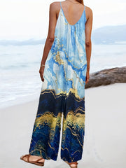 Graphic Print V Neck Jumpsuit Sleeveless Casual Wear