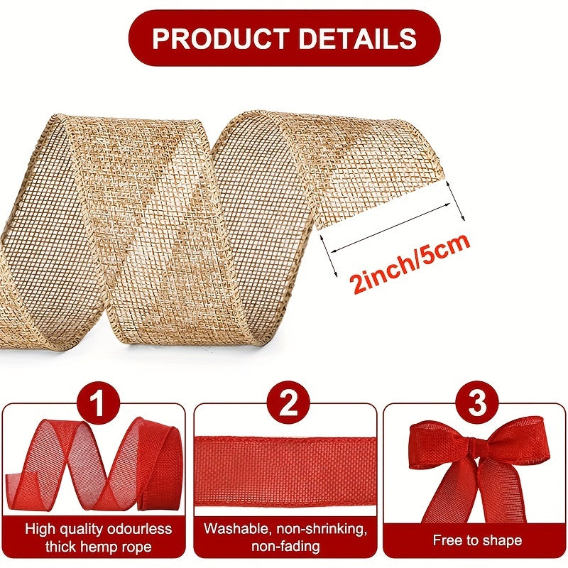 Burlap Wired Ribbon 5.08cm x 4.57m - Big Bow, Wreath, Tree Decoration