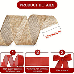 Burlap Wired Ribbon 5.08cm x 4.57m - Big Bow, Wreath, Tree Decoration