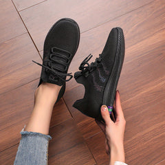 Women's Stripe Weaving Lace Up Sneakers Mesh Running Shoes