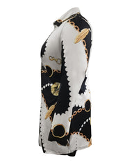 Chain Print Blouse & Solid Skirt 2 Piece Set