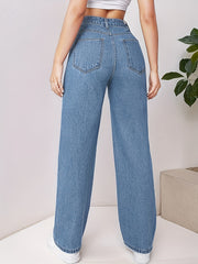 High Waist Straight Jeans Non Stretch Denim Pants
