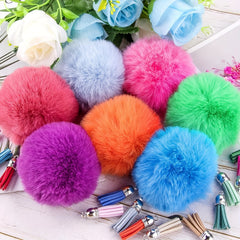 80pcs Faux Fur Ball Keychain Set With Tassel