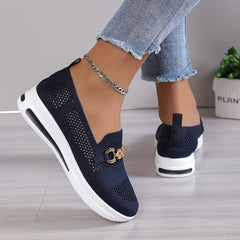 Women's Air Cushion Wedge Shoes Hollow Out Chain Decor Slip On Walking Shoes