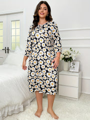 Nightdress Women's Plus Daisy Print Three Quarter Sleeve