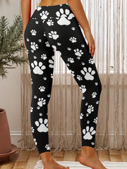 Cartoon Paw Print High Rise Leggings