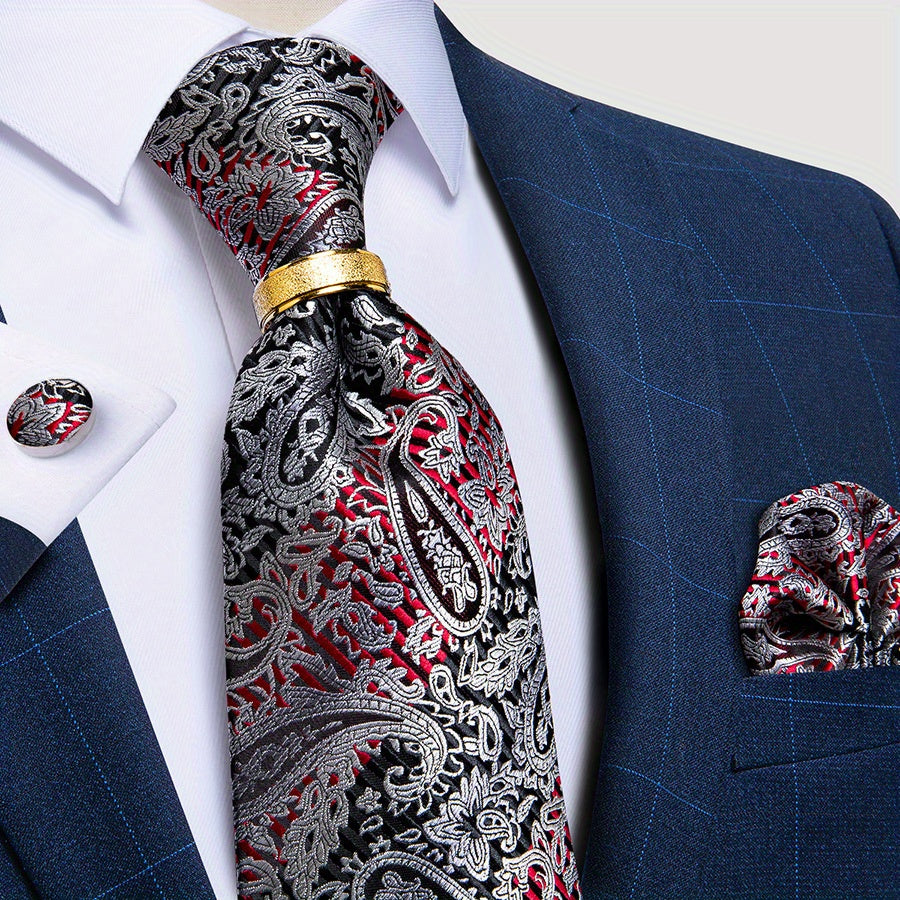 Men's Paisley Silk Necktie Set for Wedding Party