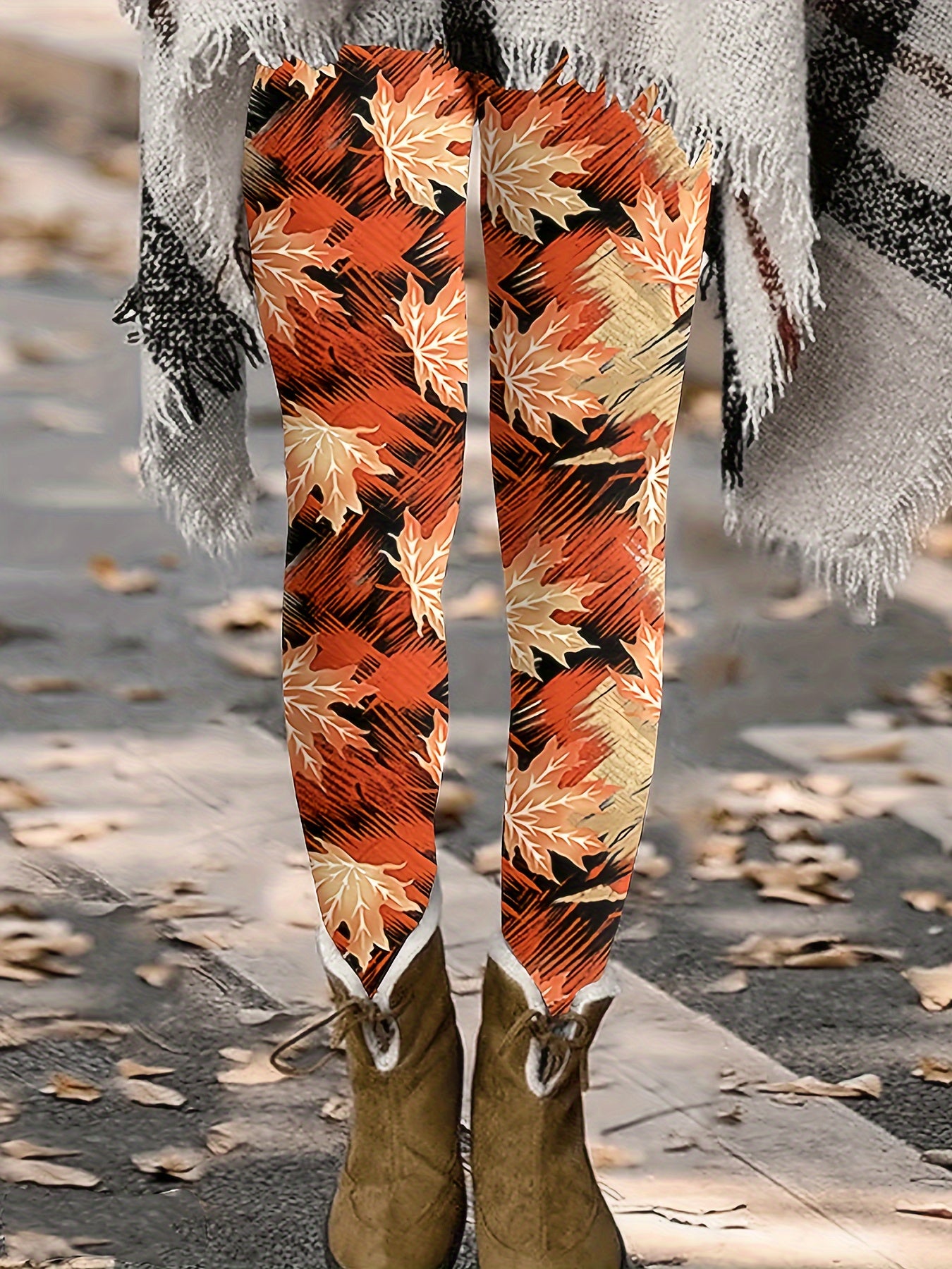 Leaf Print High Stretch Skinny Leggings