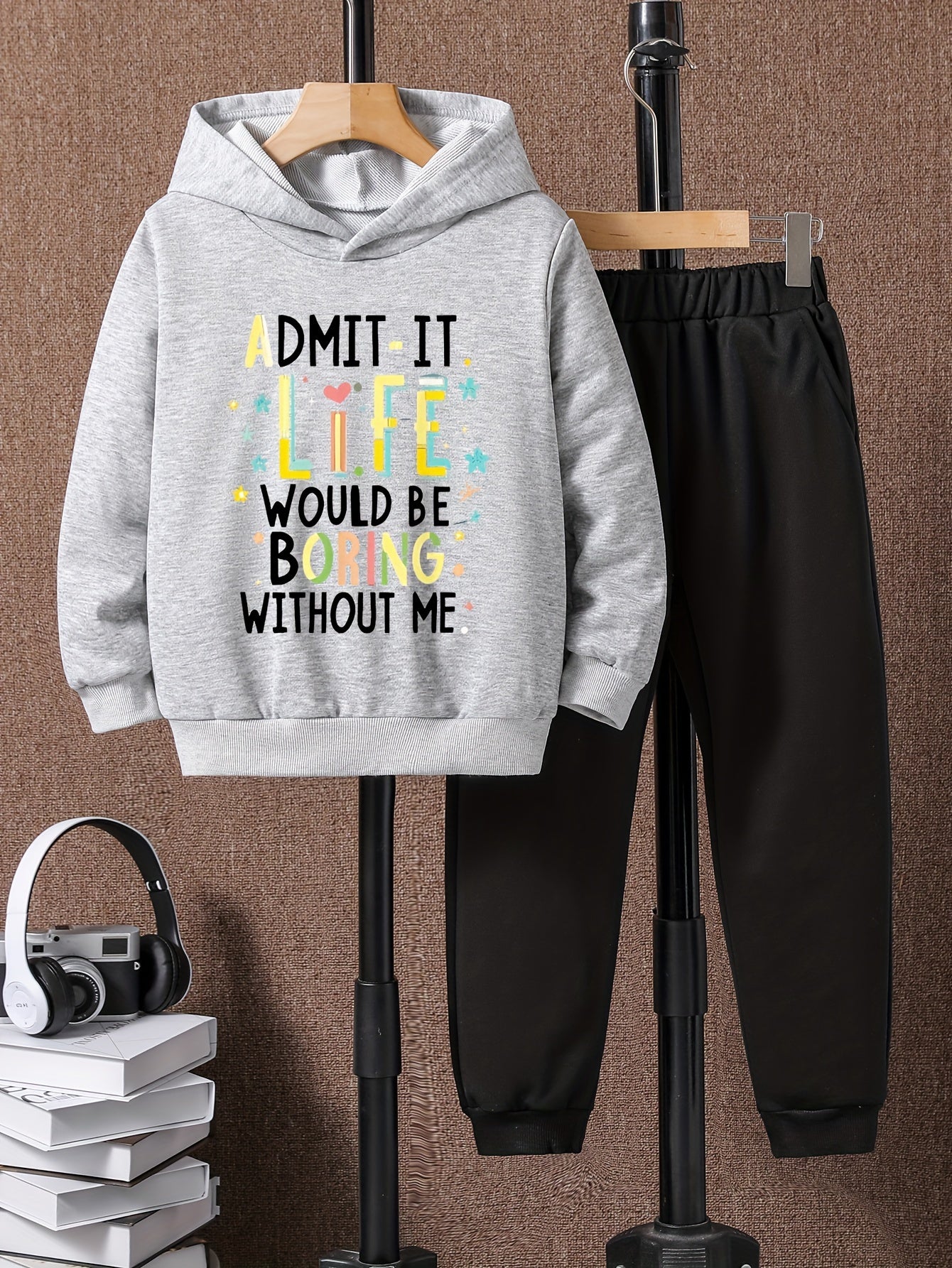 Boys Hoodie & Sweatpants Set, Letter Print, Casual, Long Sleeve, Loose Fit