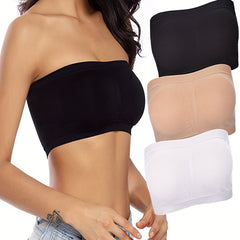 3 Pack Plus Size Tube Bra Ruched Wireless Removable Pad