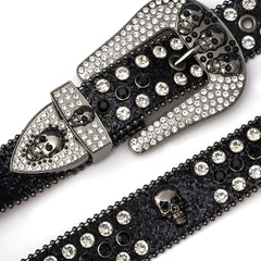 Skull Belt Western Cowboy Stylish Rhinestone Belt Mental Pin Buckle Punk Belt