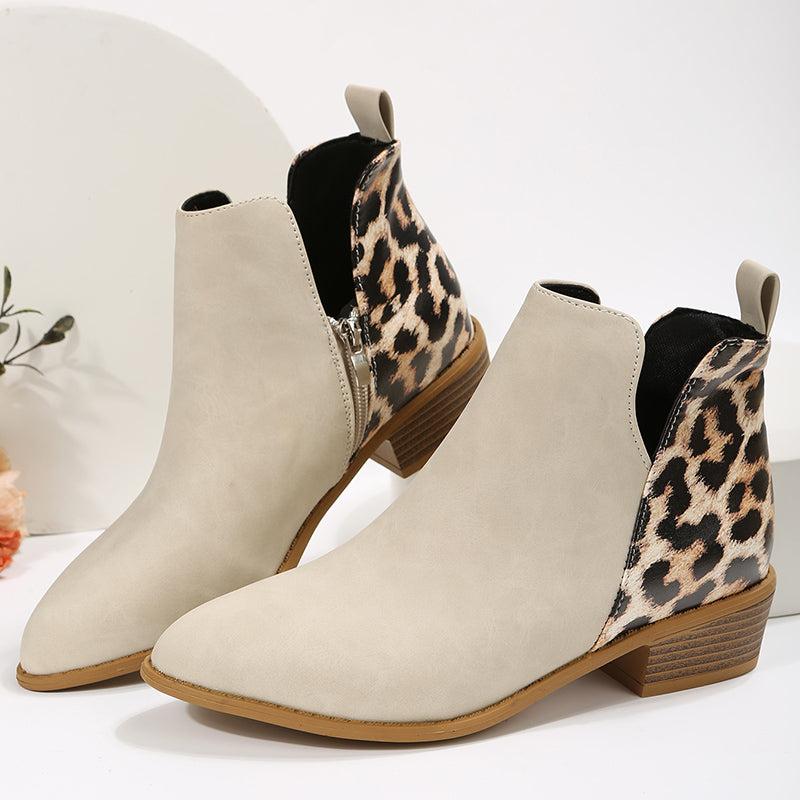 Chunky Heeled Ankle Boots V Cut Zipper Chelsea Boots Women's