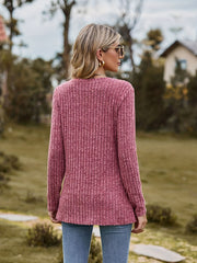 Solid Ribbed Long Sleeve Knit Top