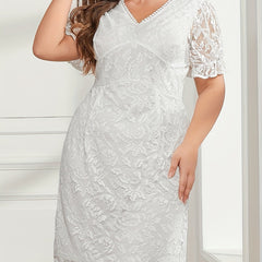 Lace Sleeve V Neck Waist Dress