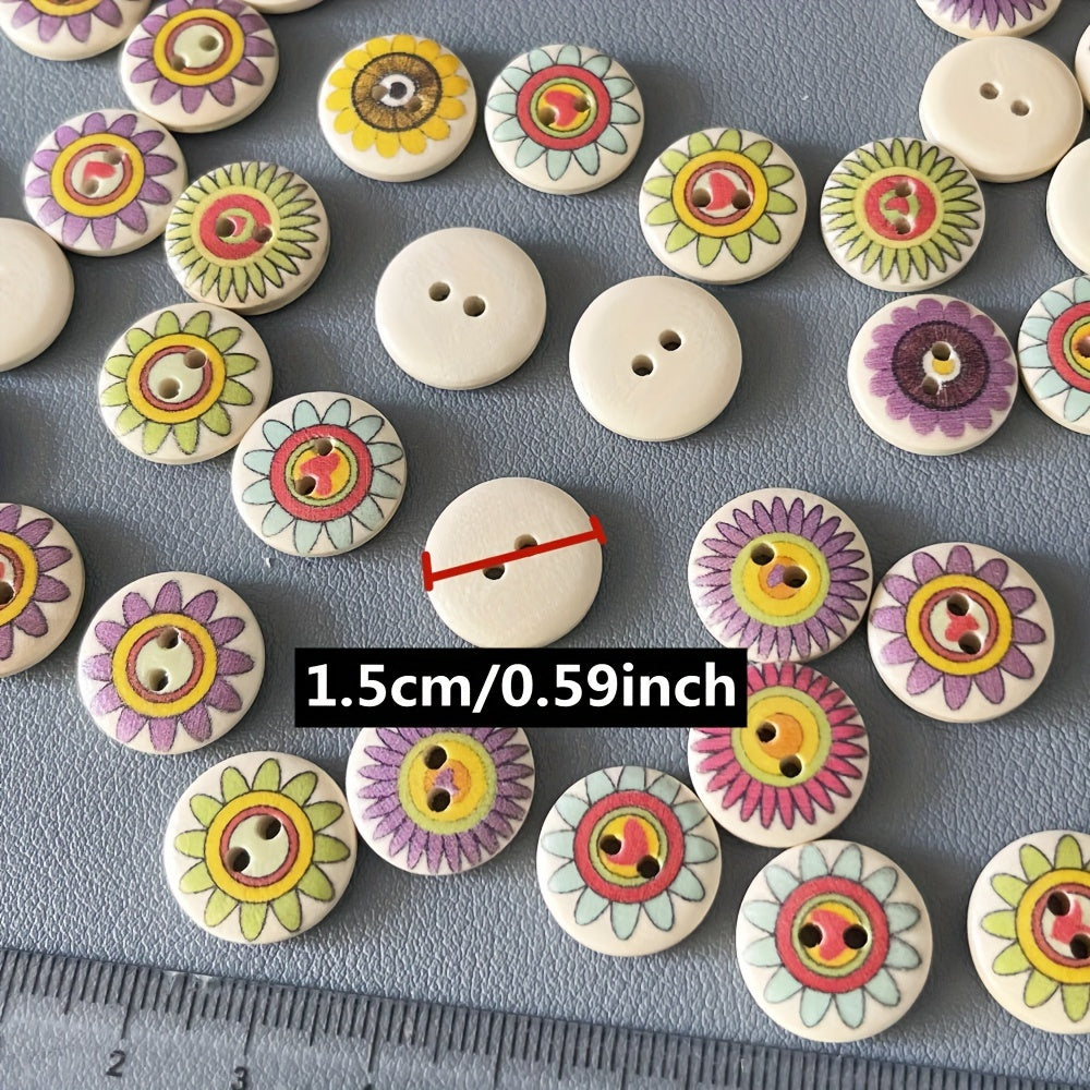 20pcs 2 Hole Wooden Round Mixed Pattern Painted Buttons For Sewing Crafts DIY