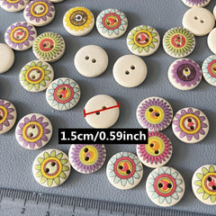 20pcs 2 Hole Wooden Round Mixed Pattern Painted Buttons For Sewing Crafts DIY