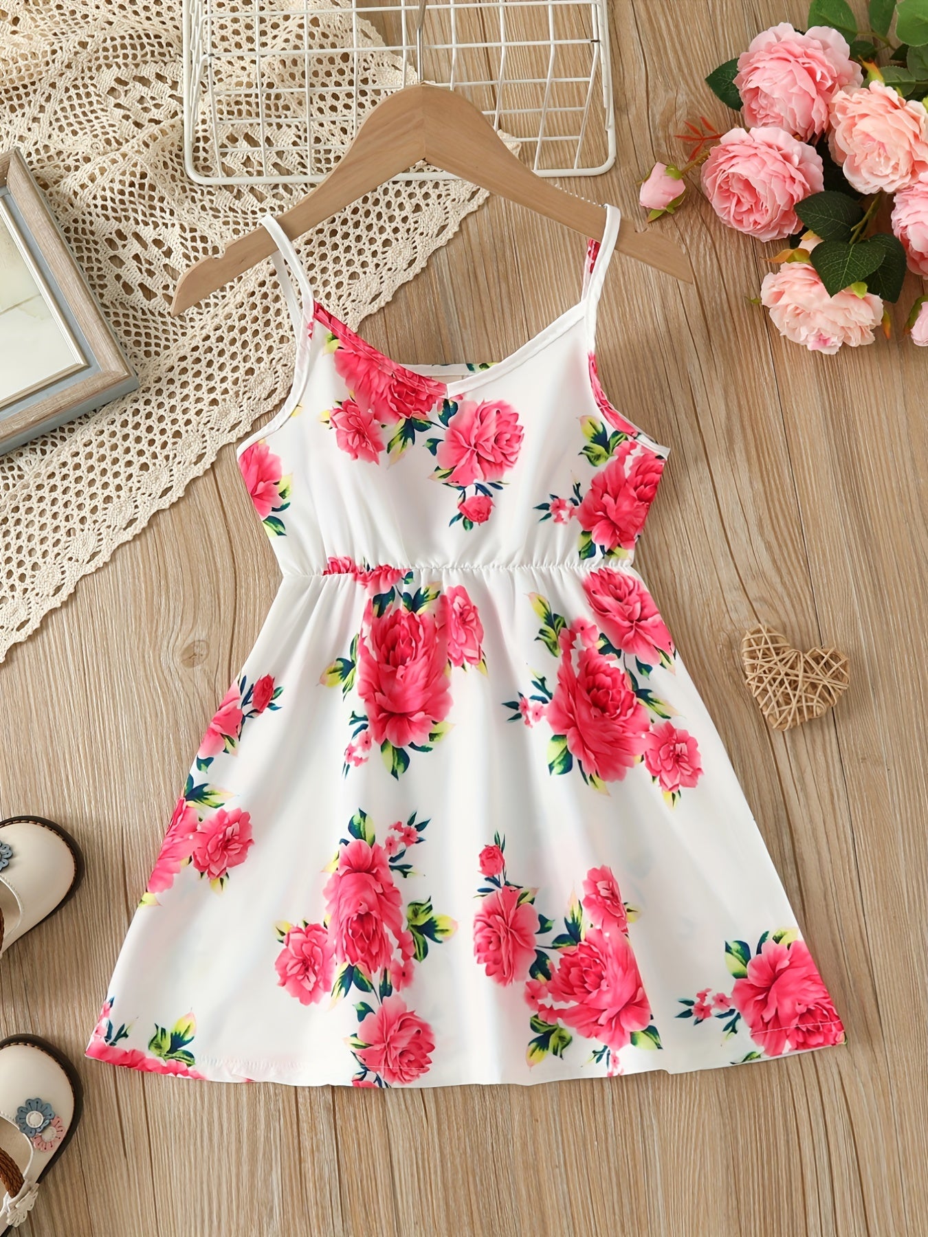 Girls V Neck Floral Print Cami Dress for Summer