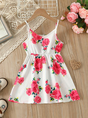 Girls V Neck Floral Print Cami Dress for Summer