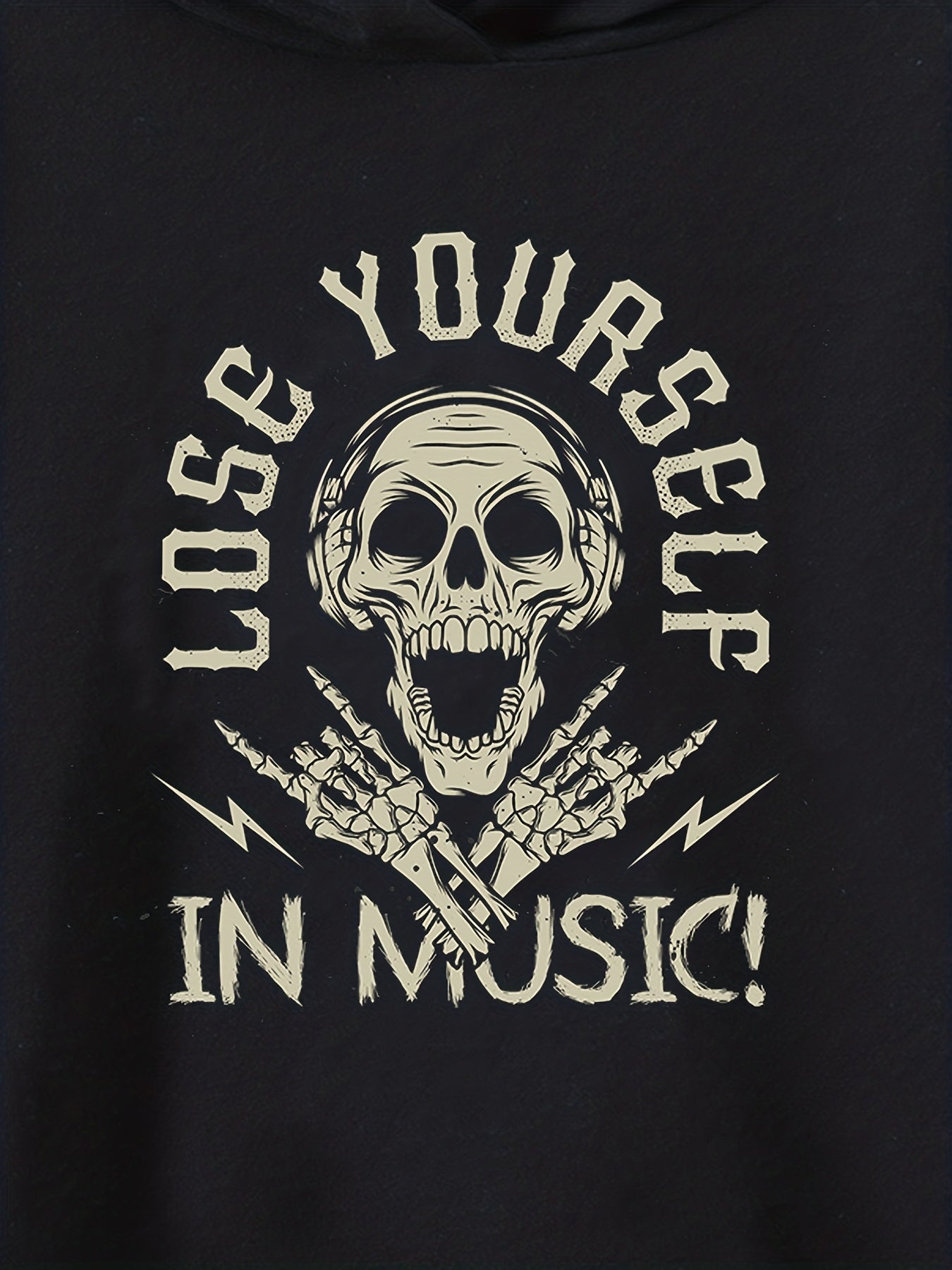 Funny Music Skull Print Boys Casual Pullover Hoodie