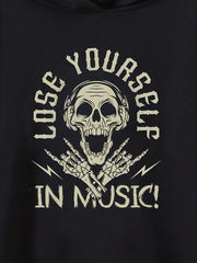 Funny Music Skull Print Boys Casual Pullover Hoodie