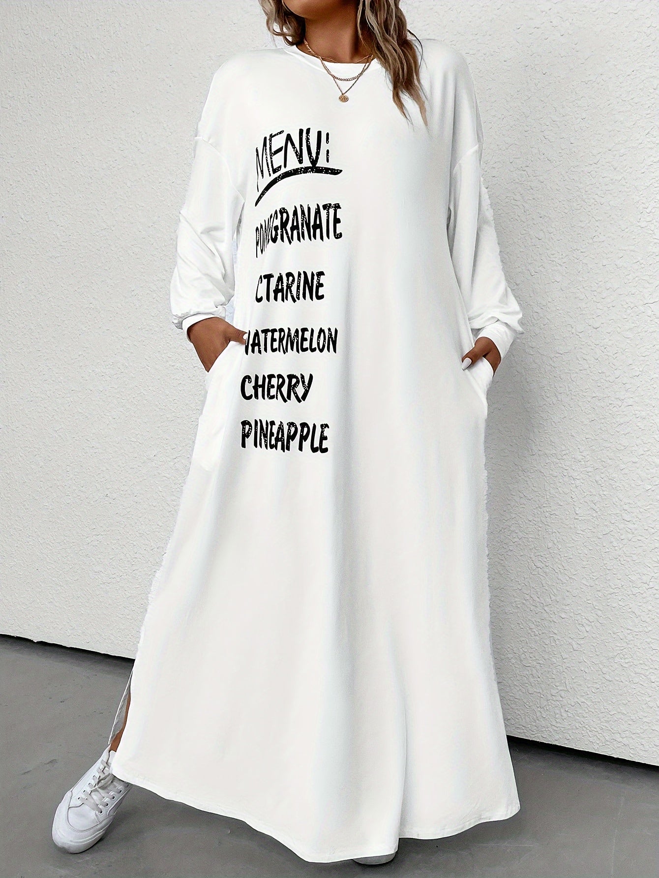 Casual Dress Women's Plus Letter Print Drop Shoulder Maxi Dress