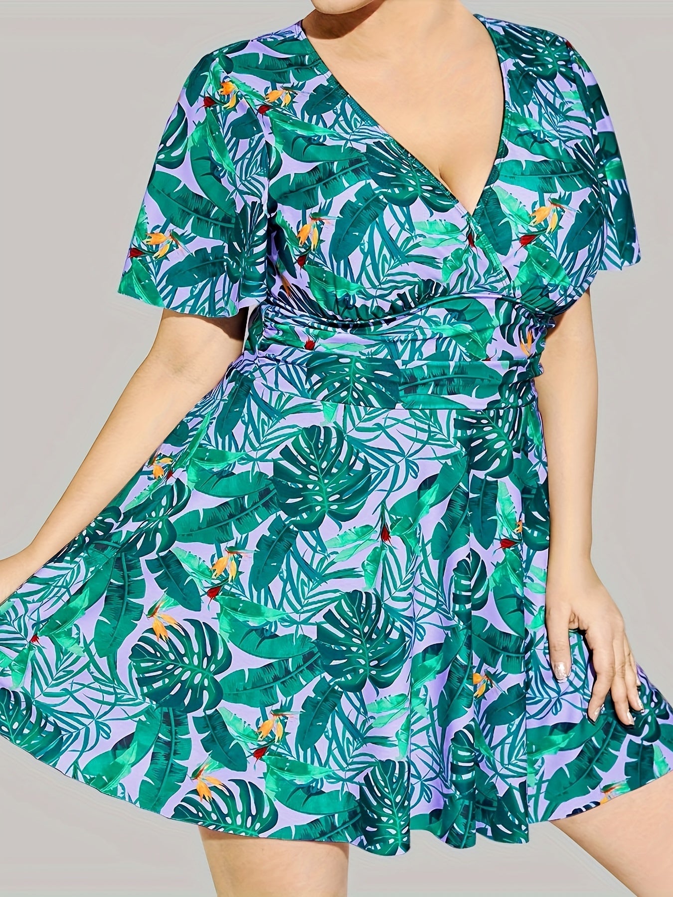 Women's Plus Size Tropical Print Tankini Set