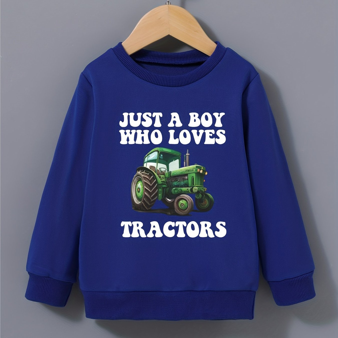 Boys Tractor Print Sweatshirt Round Neck Pullover