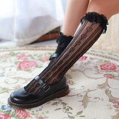 Breathable Heart Pattern Hollow Semi Sheer Short Stockings