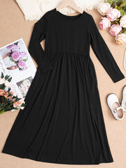 Long Sleeve Pockets Maxi Dress Girls Spring Fall Casual Dress