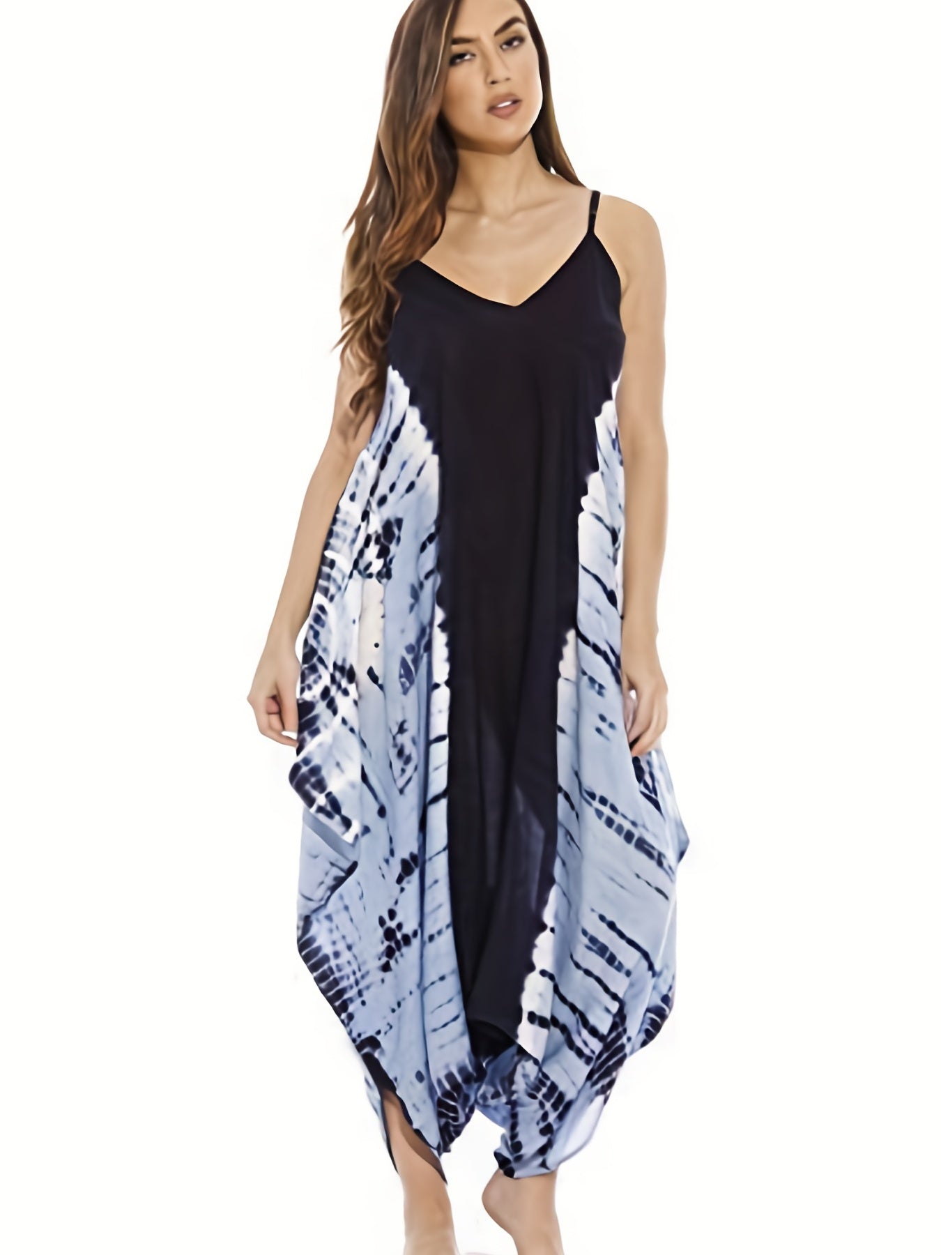 Boho Jumpsuit Women's Plus Tie Dye V Neck Cami Jumpsuit