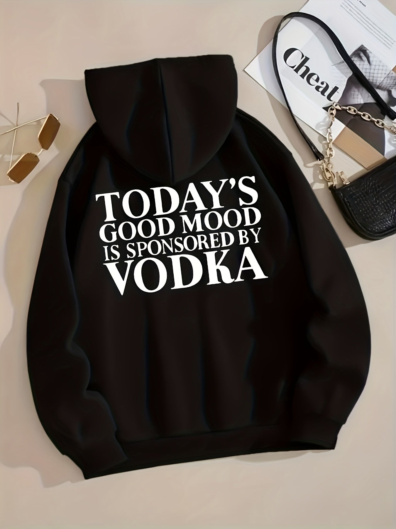Vodka Print Zip Up Hoodie Casual Hooded Sweatshirt