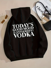 Vodka Print Zip Up Hoodie Casual Hooded Sweatshirt