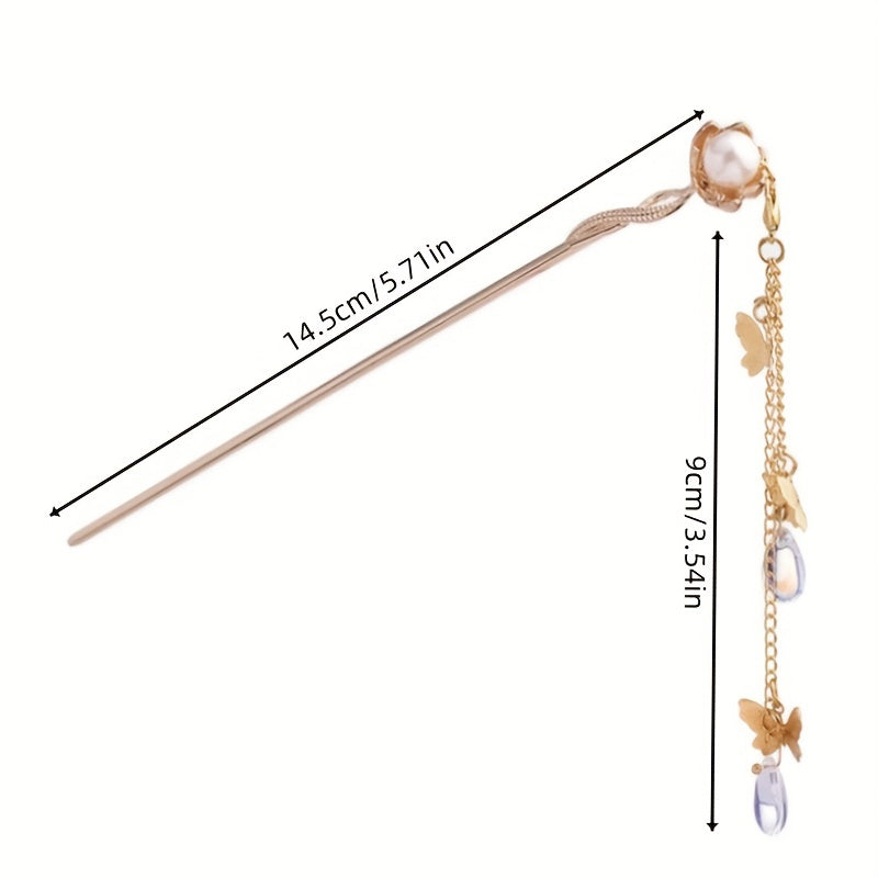 Vintage Faux Pearl Hairpin with Opal Pendant Hair Stick Ponytail Holder