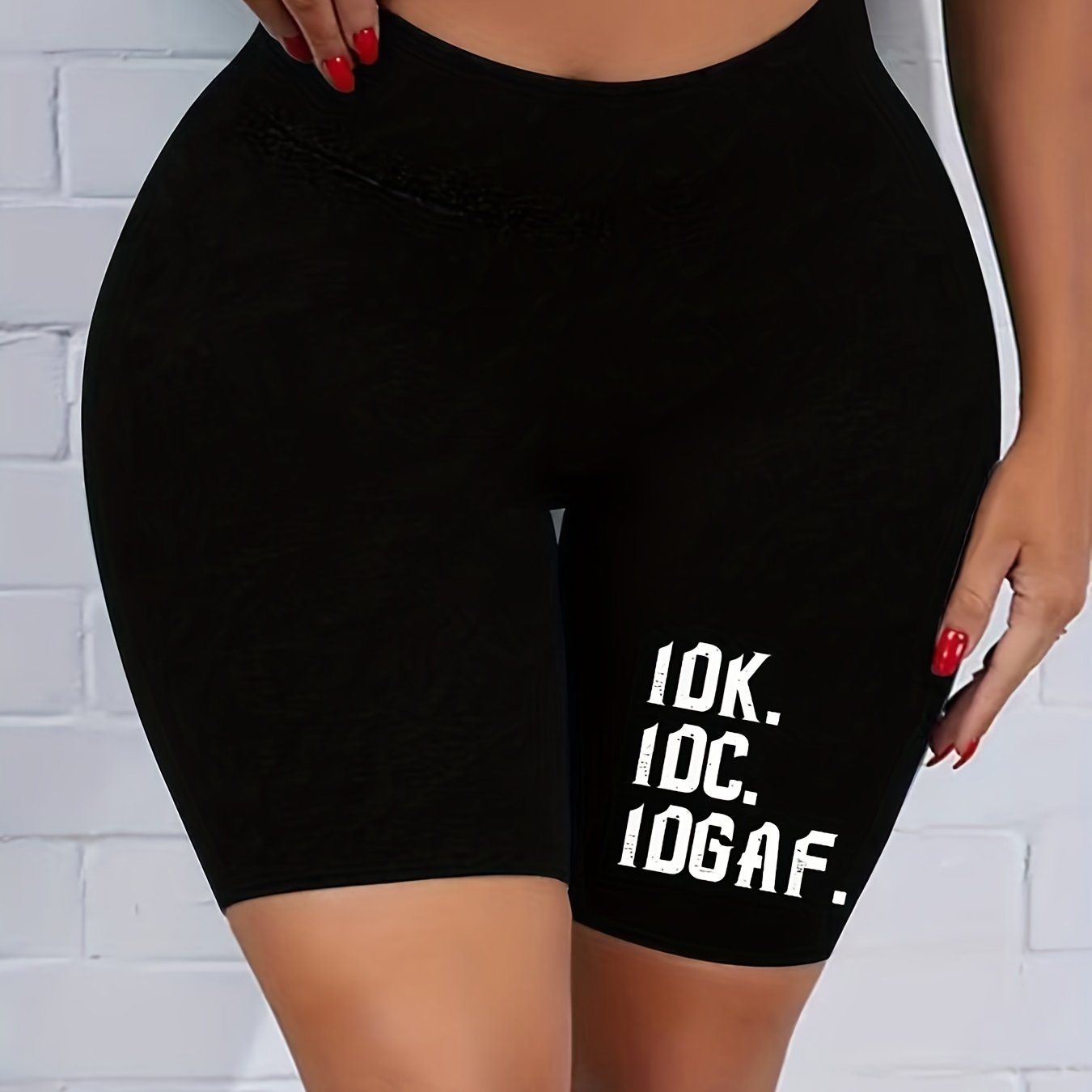 Women's Plus Letter Print High Rise Skinny Shorts