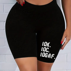 Women's Plus Letter Print High Rise Skinny Shorts