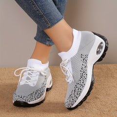 Women's Lace Up Dance Shoes Knitted Running Sneakers