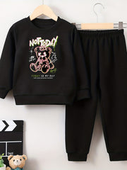 Kids Bear Print Pullover Top & Pants Set